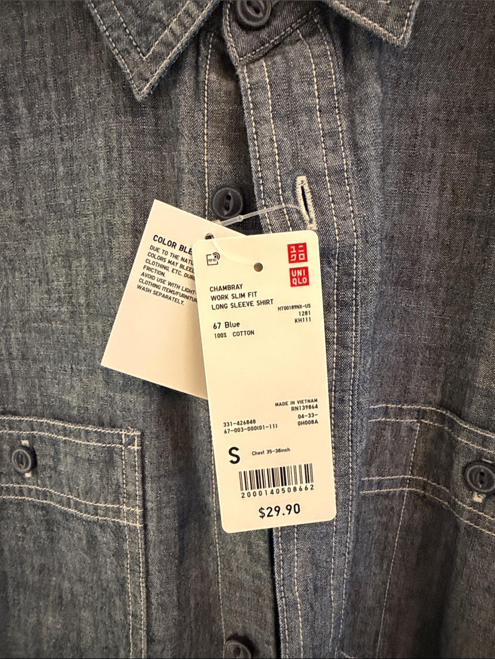 Uniqlo Men's Casual Chambray Button-Up Shirt - Blue slim fit - Picture 2 of 5